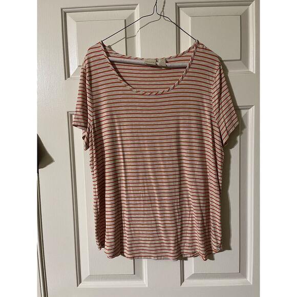 Chico's top sz 2 (L) size 12/14 orange beige stripe tee super soft oversized - Picture 1 of 5